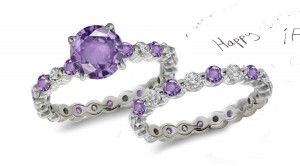 Purple Sapphire & Diamond Engagement & Wedding Rings