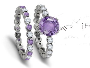 Purple Sapphire & Diamond Engagement & Wedding Rings
