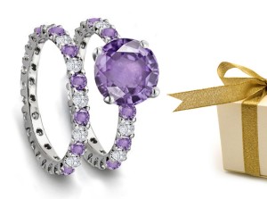 Splendid Gemstone Purple Sapphire & Diamond Engagement & Wedding Ring