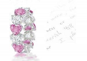 Pink Sapphire Hearts & Diamond Hearts Eternity Rings