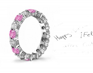 Engraved: Pink Sapphire & Diamond Wedding Rings