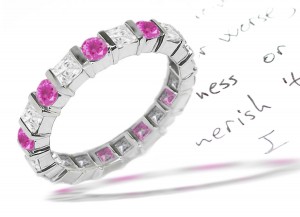 Impeccable Diamond Pink Sapphire Eternity Rings