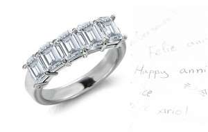 Five Stone Rings: Platinum Emerald Cut Diamond Five Stone Prong Set Diamond Rings