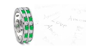 Peculiarly Valuable: New Design! Two Gold Rings with Sparkling & Emerald & Diamond Wedding Eternity Band