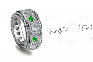 Cherished Memento: Vintage Micropave Emerald Diamond Circular Bezel Band