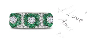 IN STOCK: Designer 6 mm Wide Micropave Diamond & Emerald Flower Band