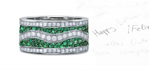 UNUSUAL DESIGN: Designer 6 mm Wide Micropave Diamond Emerald Single Wave Band