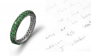 EXCLUSIVE DESIGN: Sparkling "Paved" Women's Diamond & Emerald Anniversary Gold Wedding Band