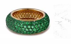 UNIQUE PRODUCT: Women's 6 mm Wide Large "Paved" Full Emerald & Yellow Gold Band in Size 3 to 8 3 cts