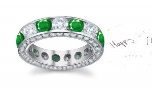 Symbol of Hope: "Timeless" Design Diamond Emerald Full Eternity Halo Band in Platinum