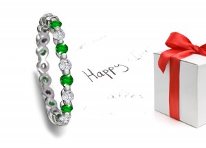 EXCLUSIVE! Gold & Emerald & Diamond Premier Designer Bar Set Full Anniversary Eternity Ring in Moon Lit White 14k Gold