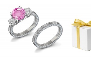 Hand Engraved: Pink Sapphire & Diamond Ring