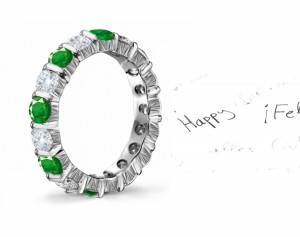 Highly Skilled-Engraving: Hand Engraved Gold Diamond & Emerald Eternity Ring with Dark Shades of Green