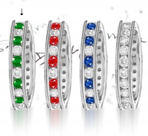 Distinctive Styles": White Gold Birthstone Anniversary Diamond Eternity Ring Greenish Yellow Luster