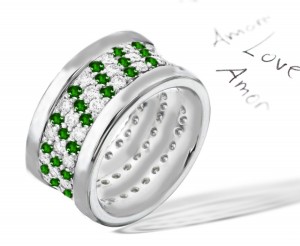 "Truly Unique Design": Eternal Love Emerald Diamond Eternity Ring with Uniform Brightness Illumination of Leaves