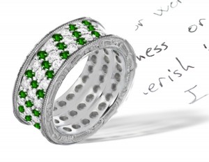 Popular Love Stories: Gold & Emerald Diamond Eternity Ring with Greens of Firs, Pines, Cypresses, Laurels