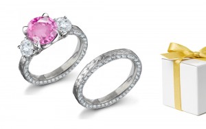 Hand Engraved: Pink Sapphire & Diamond Ring