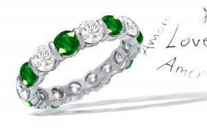 "Designer Jewelry": Bar Set Diamond & Egypt Red Sea Emerald Eternity Band in Sun Illuminated Yellow Gold