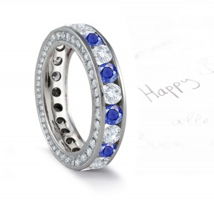 Sapphire & Sparkling Diamond Wedding Band. Also in 14k Rose Gold