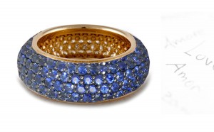 Pave Set Diamond Sapphire Platinum 950 Ring