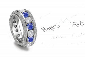 Sparkling Faceted Diamonds & Sapphires are set in middle of the sapphire engagement ring