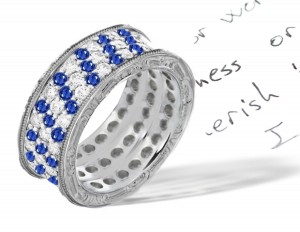 Diamond & Sapphire Ring & Engraved Sides