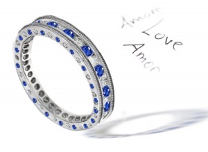 Sapphire & Diamond Anniversary Band with Burnish Set Diamond