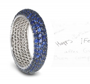 Pave Set 6 mm Wide Sapphire Gemstone Ring