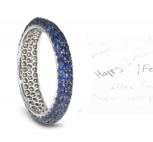 Pave Set 4 mm Wide Sapphire Gemstone Ring