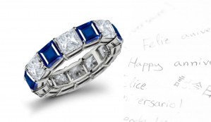 Prong Set Square Sapphire & Princess Cut Diamond Band in in 14k & 18k Gold