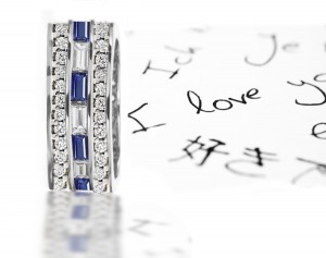 Baguette Sapphire & Diamond Wedding Ring in Gold 