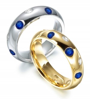 Blue Sapphire and Diamond Eternity Wedding Gold Band