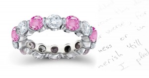 Round Women's Pink Sapphire & Diamond Bar Set Eternity Ring