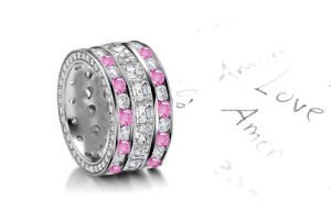 Luxurious and Large Diamond Ring featuring diamonds with pink sapphires in 14k gold