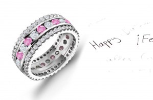 Prong & Channel Set Women's Pink Rich Hue Sapphires and Diamonds Eternity Ring