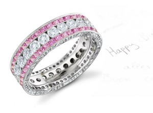 Women's Pink Sapphire & Diamond Wedding Band in Platinum & 14k White Gold