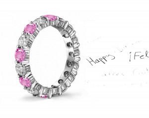 Engraved: Women's Pink Rich Color Sapphire & Diamond Wedding Rings
