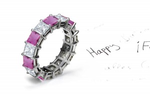 New Colored Women's Pure Pink Stone Sapphire & Diamond Eternity Bands