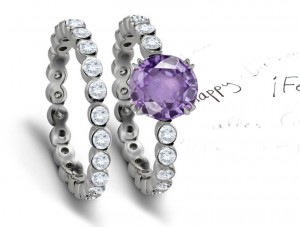 Purple Sapphire & Diamond Engagement & Wedding Rings