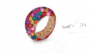 Custom Prong-Set Diamond, Ruby & Multi-Colored Gemstones Eternity Band Rings
