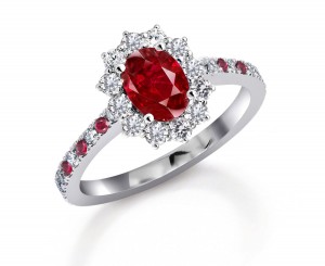 Latest Collection: Ruby and Diamond Flower Bloom Engagement Rings With Side Accents