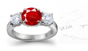 Exclusive Designs: 14K Yellow Gold Triple Ruby With Round Diamonds - Sparkling Vivid 3 Stone Ruby Diamond Rounds Ring in Platinum Size 3 4 5 6 7 8| Price $2750 - $69,550