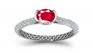 Style, Form & Grace: View Fire Red Fine Burma Large Round Ruby Solitaire French Pave Set Brilliant Diamonds Can Be Worn With Matched Eternity Ring