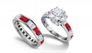 Brilliant White Diamond Set on top of Rectangular Ruby Ring & Solid Diamond Accents Jewelry Ring + Ladies Perfectly Secured Band