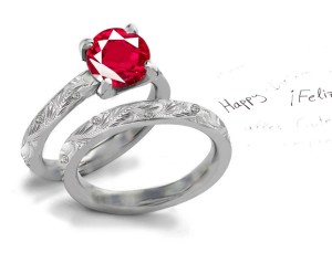 Fashionable & Stylish: Mystic Name Heat Giving Ruby & Diamond Floral Ornamentation Ring & Matching Band Size 6 Comes From Burma, Ceylon