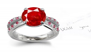 French Styles: This Ring Features Diamond Chevron on both sides & in Center Sits a Inner Fire Red Ruby Worn With Any Clothing Sines Through