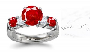 New and Popular Styles: Expressive & Emotional Five Stone Ruby Diamond Ring & Matching Five Stone Ruby Anniversary Jewelry Band