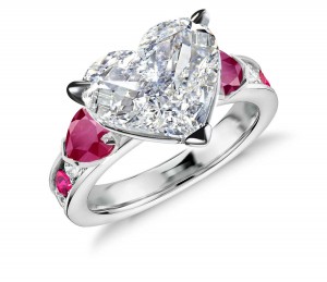 Custom Manufactured Three Stone Ruby & Diamond High Jewelry Ring