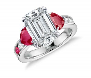 Custom Manufactured Three Stone Ruby & Diamond High Jewelry Ring