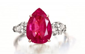 Custom Manufactured Three Stone Ruby & Diamond High Jewelry Ring